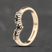 Second Hand 9ct Yellow Gold Garnet & Cubic Zirconia Half Wishbone Ring 41103868