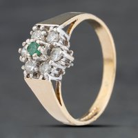 Second Hand 9ct Yellow Gold Emerald & Cubic Zirconia Flower Cluster Ring 41103963