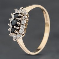 Second Hand 9ct Yellow Gold Sapphire & Cubic Zirconia Cluster Ring 41103991