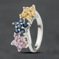 Second Hand 9ct White Gold Cubic Zirconia Triple Cluster Dress Ring 41104126