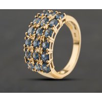 Second Hand 9ct Yellow Gold Blue Topaz Three Row Ring 41104335