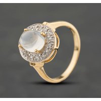 Second Hand 9ct Yellow Gold Moonstone & White Zircon Cluster Ring 41104358