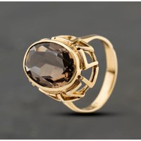 Second Hand 9ct Yellow Gold Smoky Quartz Oval Dress Ring 41104460