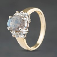 Second Hand 9ct Yellow Gold Labradorite & White Topaz Dress Ring 41104489