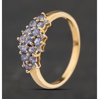 Second Hand 9ct Yellow Gold Tanzanite & 0.10ct Diamond Triple Cluster Ring 41104504