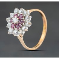 Second Hand 9ct Yellow Gold Ruby & Cubic Zirconia Round Cluster Ring 41104523