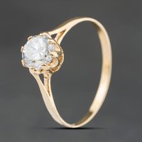 Second Hand 9ct Yellow Gold Cubic Zirconia Shoulder Set Solitaire Ring 41104562
