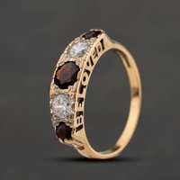 Second Hand 9ct Yellow Gold Garnet & Cubic Zirconia Beloved Graduated Five Stone Ring 41104661