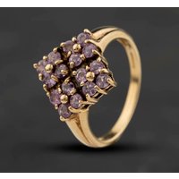 Second Hand 9ct Yellow Gold Amethyst Grid Dress Ring 41104685