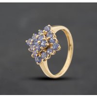 Second Hand 9ct Yellow Gold Tanzanite Sqaure Cluster Ring 41104707