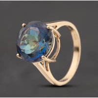 Second Hand 9ct Yellow Gold Colour Treated Multi Colour Topaz Large Round Single Stone Dress Ring 41104788