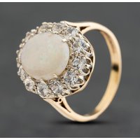 Second Hand 9ct Yellow Gold Opal & White Spinels Large Oval Cluster Ring 41104814