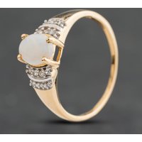 Second Hand 9ct Yellow Gold Opal & White Zircon Cluster Ring 41104815