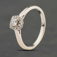 Second Hand 18ct White Gold 0.25ct Brilliant Cut Square Halo Style Cluster Ring 411202158047