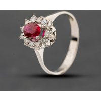 Second Hand White Gold Synthetic Ruby & 0.30ct Brilliant Cut Diamond Cluster Ring 41121024