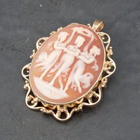 Second Hand 9ct Yellow Gold Cameo Oval Three Graces Brooch 41131106