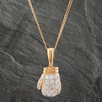 Second Hand 9ct Yellow Gold Cubic Zirconia Large Boxing Glove Pendant & 20 Inch Curb Chain 41142306