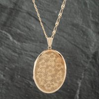 Second Hand 9ct Yellow Gold Large Heavy Oval Hand Engraved Locket Pendant & 18 Inch Figaro Chain 41142351