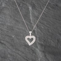 Second Hand 9ct White Gold 0.25ct Brilliant Cut Diamond Open Heart Pendant & 18 Inch Curb Chain 41142871