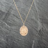 Second Hand 9ct Yellow Gold Oval Foliate Engraved And Embossed Locket Pendant & 18 Inch Curb Chain 41142947