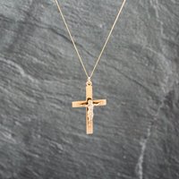 Second Hand 9ct Yellow Gold Crucifix Cross Pendant & 18 Inch Curb Chain 41143032