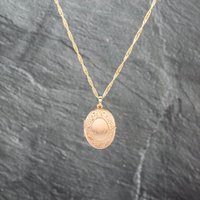 Second Hand 9ct Yellow Gold Oval Hand Engraved Locket Pendant & 16 Inch Curb Chain 41143076