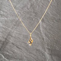 Second Hand 9ct Yellow Gold Sapphire & Diamond Leaf Design Gemstone Pendant & 18 Inch Curb Chain 41143092