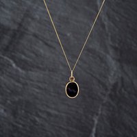 Second Hand 9ct Yellow Gold Malachite & Blue John Double Sided Pendant & 18 Inch Curb Chain 41143195