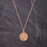 Second Hand 9ct Yellow Gold Round St Christopher Pendant & 18 Inch Curb Chain 41143253
