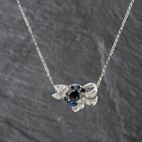 Second Hand 14ct White Gold Sapphire & 0.82ct Brilliant Cut Diamond Fancy Bow Pendant & 16 Inch Belcher Chain 41143353