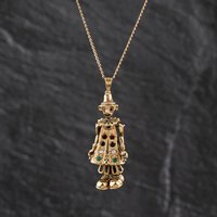Second Hand 9ct Yellow Gold Multi Stone Clown Pendant & 20 Inch Curb Chain 41143370