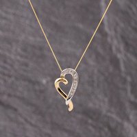 Second Hand Two Colour Gold Diamond Open Heart Pendant & 18 Inch Curb Chain 41143371