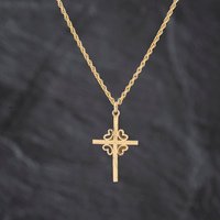 Second Hand 9ct Yellow Gold Decorative Diamond Cut Cross Pendant & 18 Inch Prince Of Wales Chain 41143394