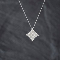 Second Hand 9ct White Gold Diamond Pave Concave Cushion Shaped Pendant & 18 Inch Curb Chain 41143432