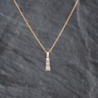 Second Hand 9ct Yellow Gold 0.04ct Diamond Three Stone Pendant & 16 Inch Trace Chain 41143491