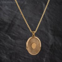 Second Hand 9ct Yellow Gold Large Oval Locket Pendant & 22 Inch Foxtail Chain 41143498