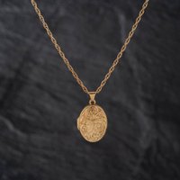Second Hand 9ct Yellow Gold Oval Patterned Locket Pendant & 18 Inch Prince Of Wales Chain 41143499