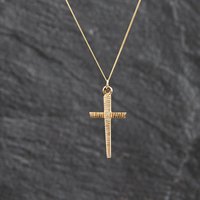 Second Hand Vintage 9ct Yellow Gold Patterned Cross Pendant & 18 Inch Curb Chain 41143503