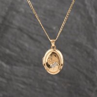 Second Hand 9ct Two Colour Gold Oval Acorn Pattern Locket Pendant & 20 Inch Curb Chain 41143519