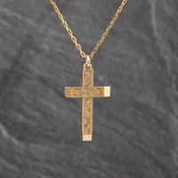 Second Hand 9ct Yellow Gold Hand Engraved Cross Pendant & 19 Inch Trace Chain 41143522
