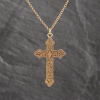 Second Hand 9ct Yellow Gold Hand Engraved Cross Pendant & 20 Inch Belcher Chain 41143526