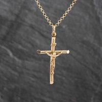 Second Hand 9ct Yellow Gold Cruxifix Cross Pendant & 19 Inch Belcher Chain 41143562