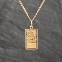 Second Hand 9ct Yellow Gold Oblong St Christopher Pendant & 16 Inch Curb Chain 41143564