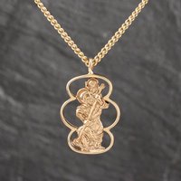 Second Hand Vintage 9ct Yellow Gold St Christopher Pendant & 20 Inch Curb Chain 41143565