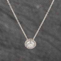 Second Hand 9ct White Gold Cubic Zirconia Halo Round Cluster Pendant & 18 Inch Trace Chain 41143566