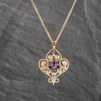 Second Hand 9ct Yellow Gold Amethyst Set Pendant & 18 Inch Curb Chain 41143571