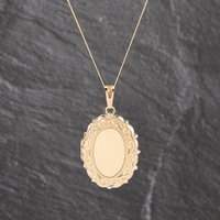 Second Hand 9ct Yellow Gold Oval Engraved Locket Pendant & 18 Inch Curb Chain 41143605