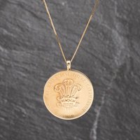 Second Hand 9ct Yellow Gold Round Welsh Investiture Locket Pendant & 20 Inch Box Chain 41143607
