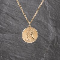 Second Hand 9ct Yellow Gold Round St Christopher Pendant & 20 Inch Curb Chain 41143623