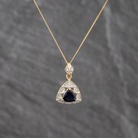 Second Hand 9ct Two Colour Gold Iolite & White Zircon Triangular Pendant & 18 Inch Curb Chain 41143632